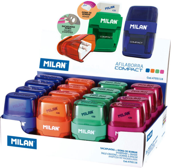 218113-EC Gumica+šiljilo dvostruko MILAN COMPACT sort display P16/128