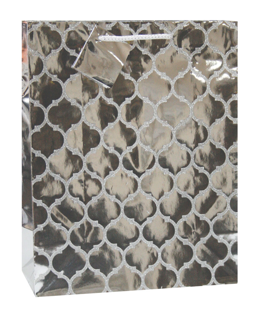 228252-EC Vrećica L metalik s gliterima srebrna 26x32,4x12,7cm P12/144
