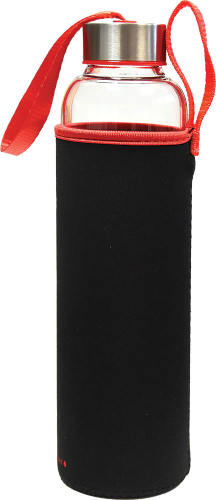 228541-EC Boca za vodu staklena Wave Black 600ml crno/crvena  85157R P1/25