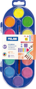 234266-EC Boje vodene fi30 12/1 pvc MILAN 5 fluo + 7 metal boja s kistom P6/24