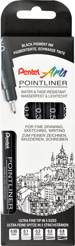 234892-EC Flomaster fineliner PENTEL POINTLINER S20P-5 5/1 set-A 0,05/0,1/0,3/0,5/0,8 P12