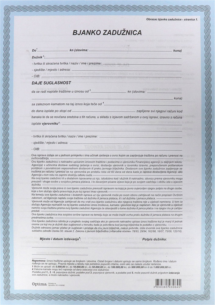 234957-EC Zadužnica bjanko EC- I-638/BZ-EUR OPTIMA P100/600