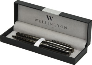 236297-EC Set pisaći Wellington York ol.kem. + roler antracit siva u poklon kutiji P1/100