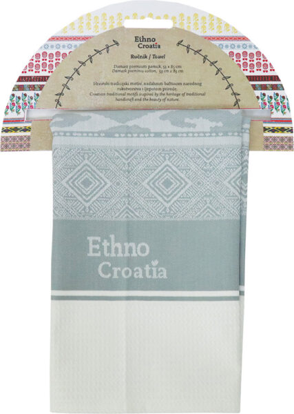 236997-EC Ručnik damast premium 58x85 cm Ethno Croatia SILVER P100