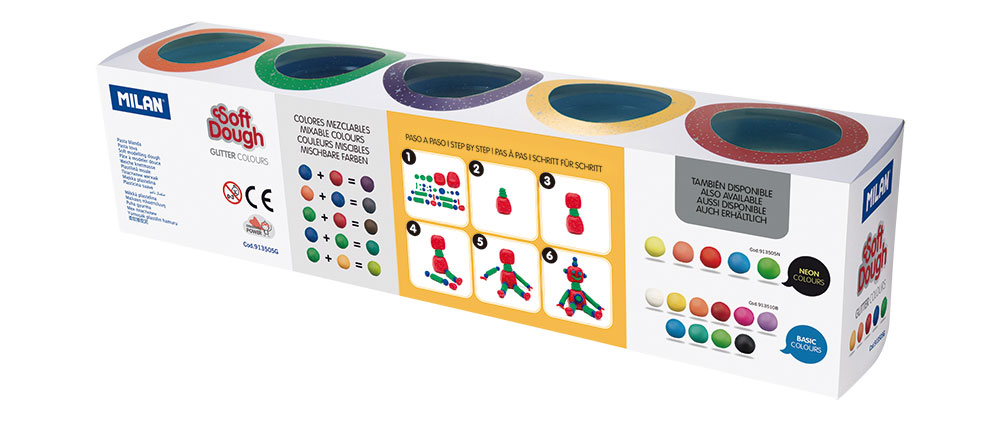 241001-EC Plastelin MILAN Glitter Soft Dough set 5 boja X 142g P6