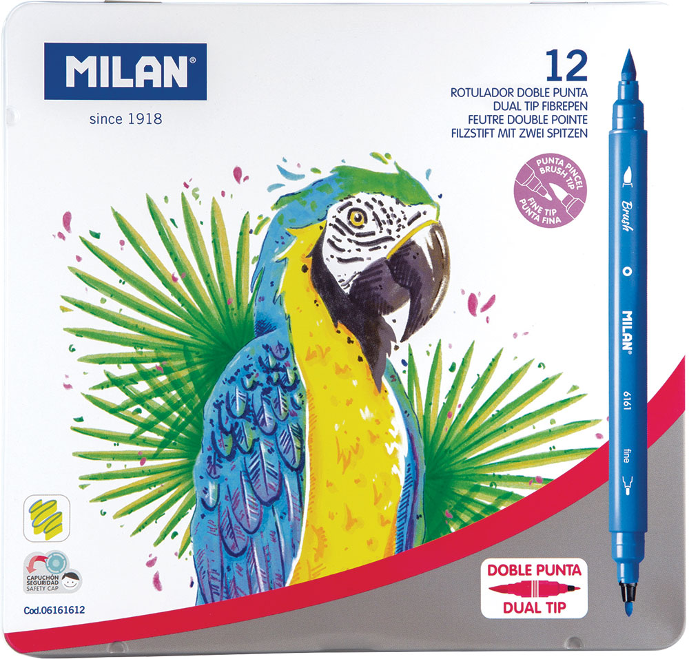 241049-EC Flomasteri 12/1 MILAN Dual Tip: kao kist+tanki vrh, metalna kutija P12/24