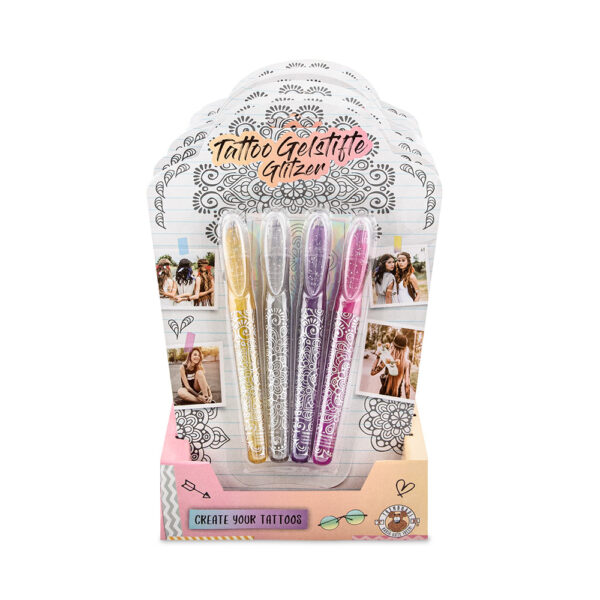 241233-EC Gel pen glitter Tattoo 4/1 FESTIVAL FEELINGS P12/48 Netto