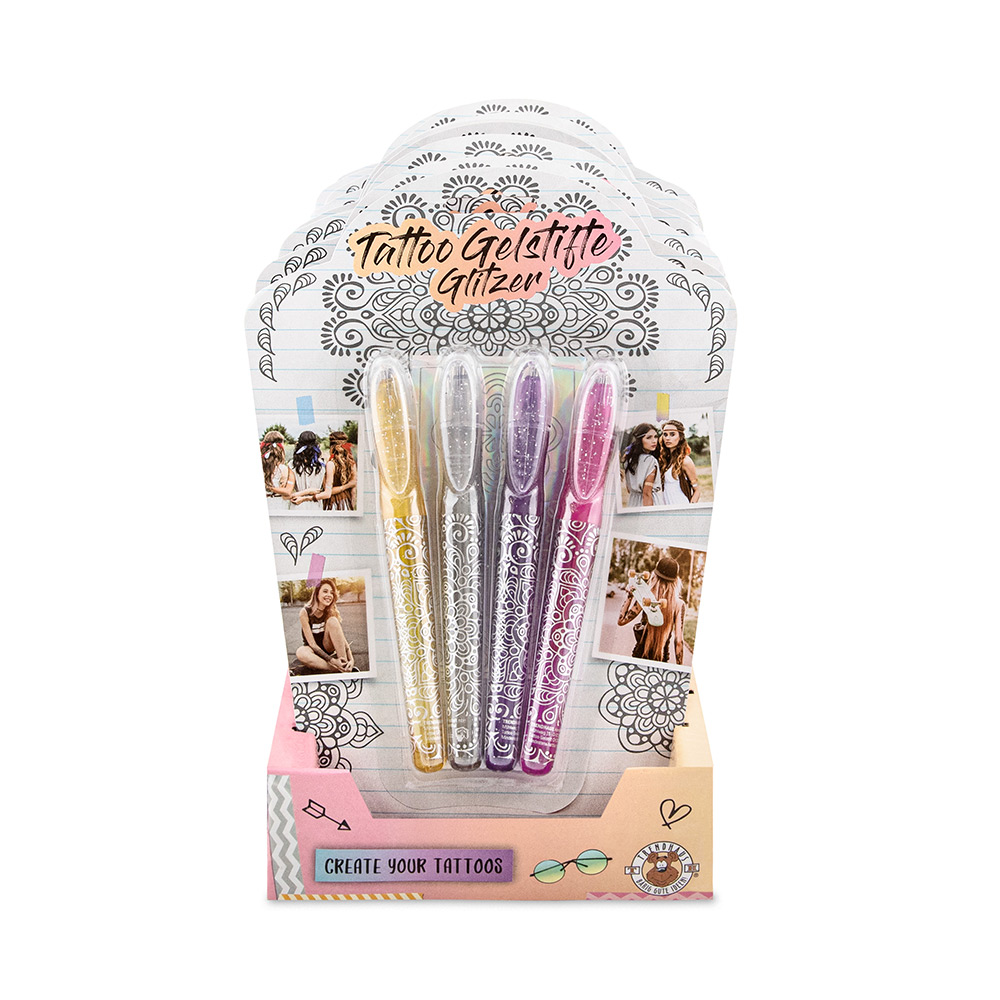 241233-EC Gel pen glitter Tattoo 4/1 FESTIVAL FEELINGS P12/48 Netto