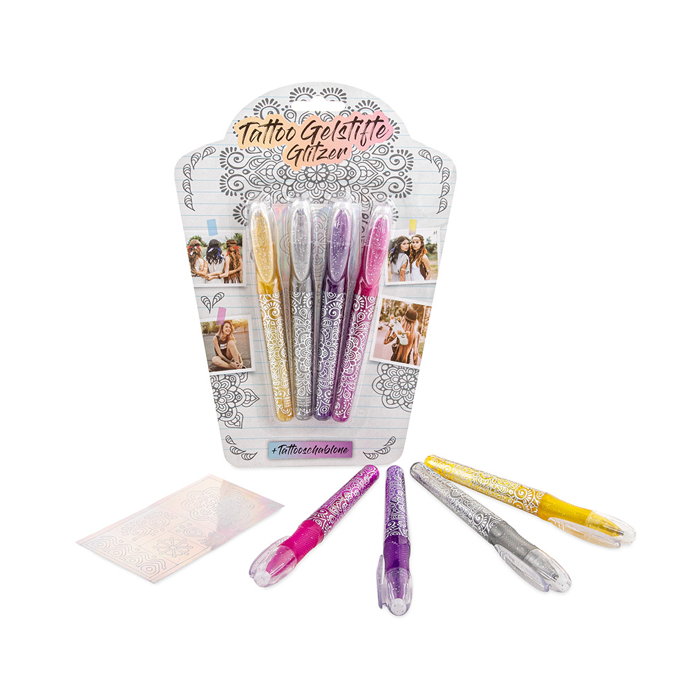 241233-EC Gel pen glitter Tattoo 4/1 FESTIVAL FEELINGS P12/48 Netto