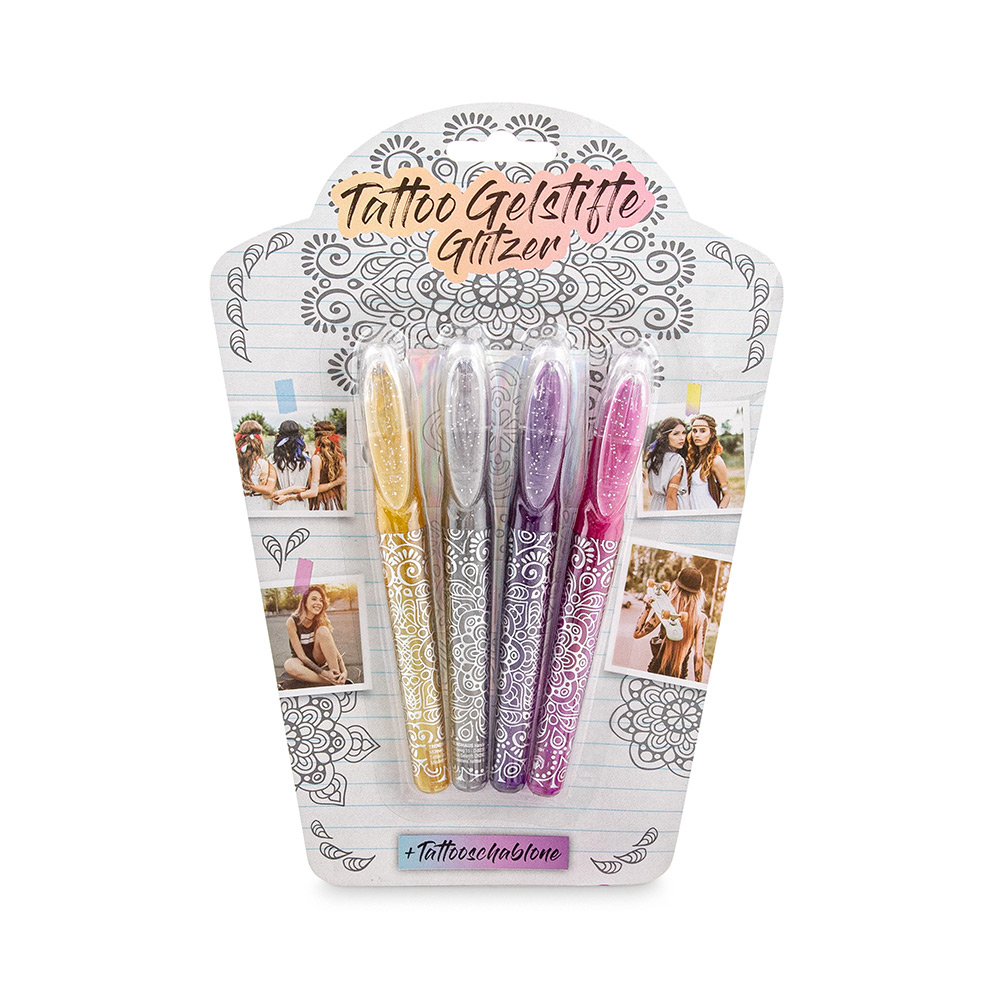 241233-EC Gel pen glitter Tattoo 4/1 FESTIVAL FEELINGS P12/48 Netto