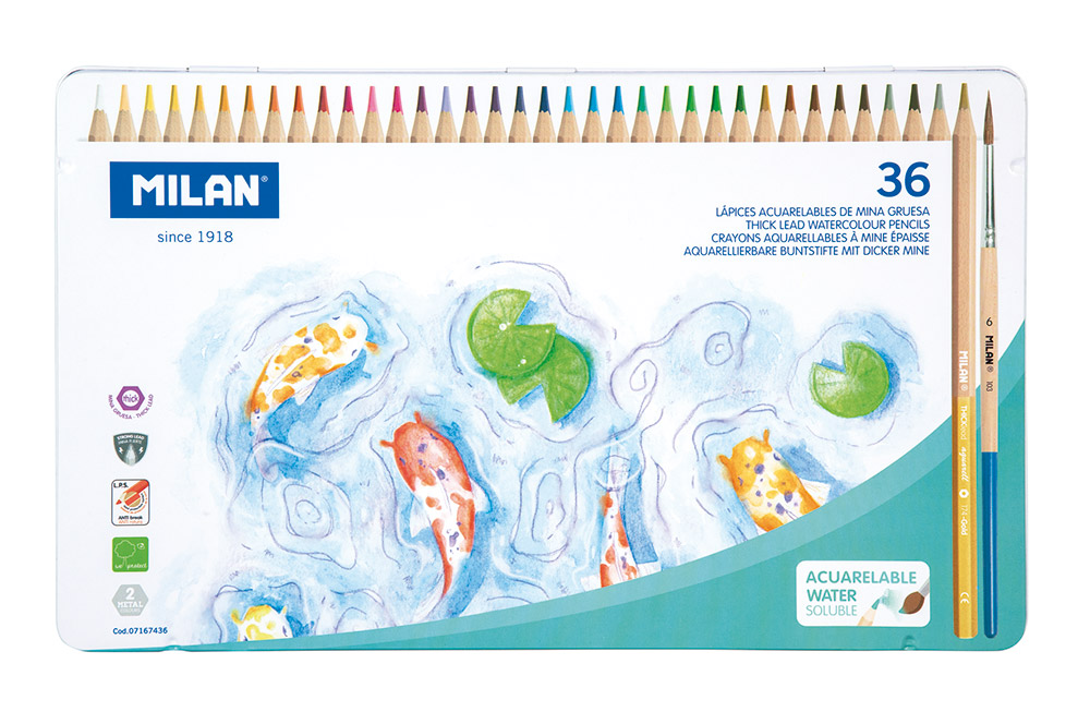 241320-EC Boje drvene 36/1 duge akvarel  MILAN s kistom met.kutija P4/24