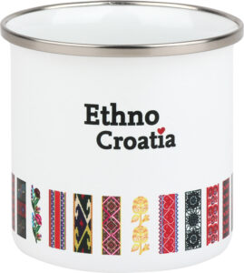 241930-EC Šalica lončić od emajla Ethno Croatia 350 ml bijeli