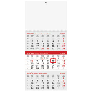 242415-EC Kalendar trodjelni 1-list sivo-crveni 12L 29,5x42+20, P50 OG** 2025