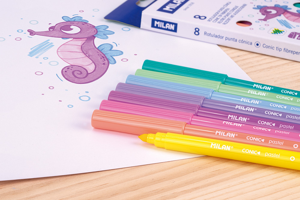 244535-EC Flomasteri 8/1 MILAN konusni vrh pastelne boje perivi karton bls P12/72