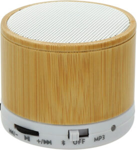 245256-EC Zvučnik prijenosni Bamboo Lux od bambusa bijeli P1/50