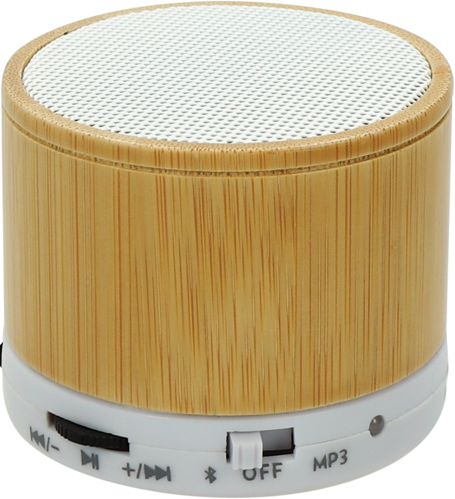 245256-EC Zvučnik prijenosni Bamboo Lux od bambusa bijeli P1/50
