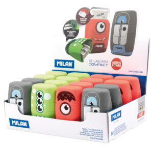 245821-EC Gumica+šiljilo dvostruko MILAN Compact Aliens sort display P16/128