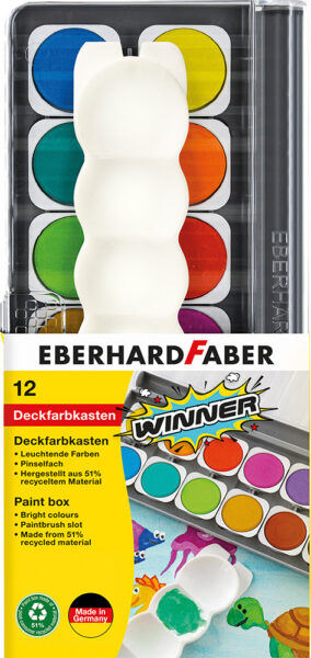 246300-EC Boje vodene 12/1 s paletom + opaque bijela tempera EBERHARD FABER Winner P6/90
