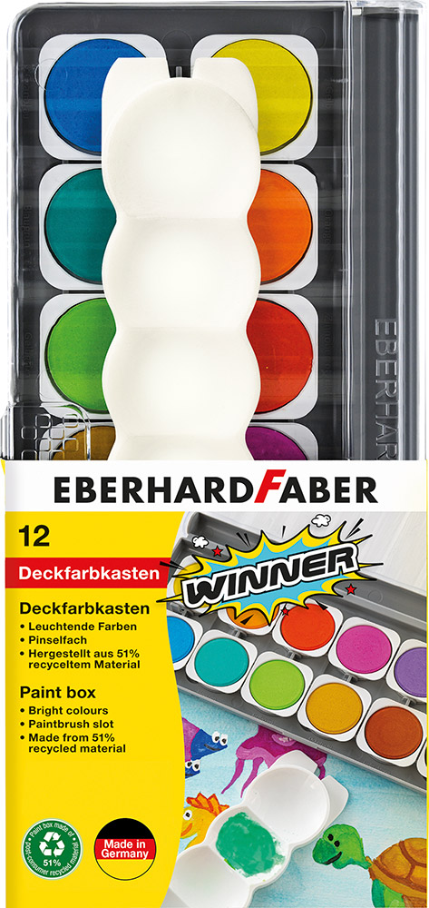 246300-EC Boje vodene 12/1 s paletom + opaque bijela tempera EBERHARD FABER Winner P6/90